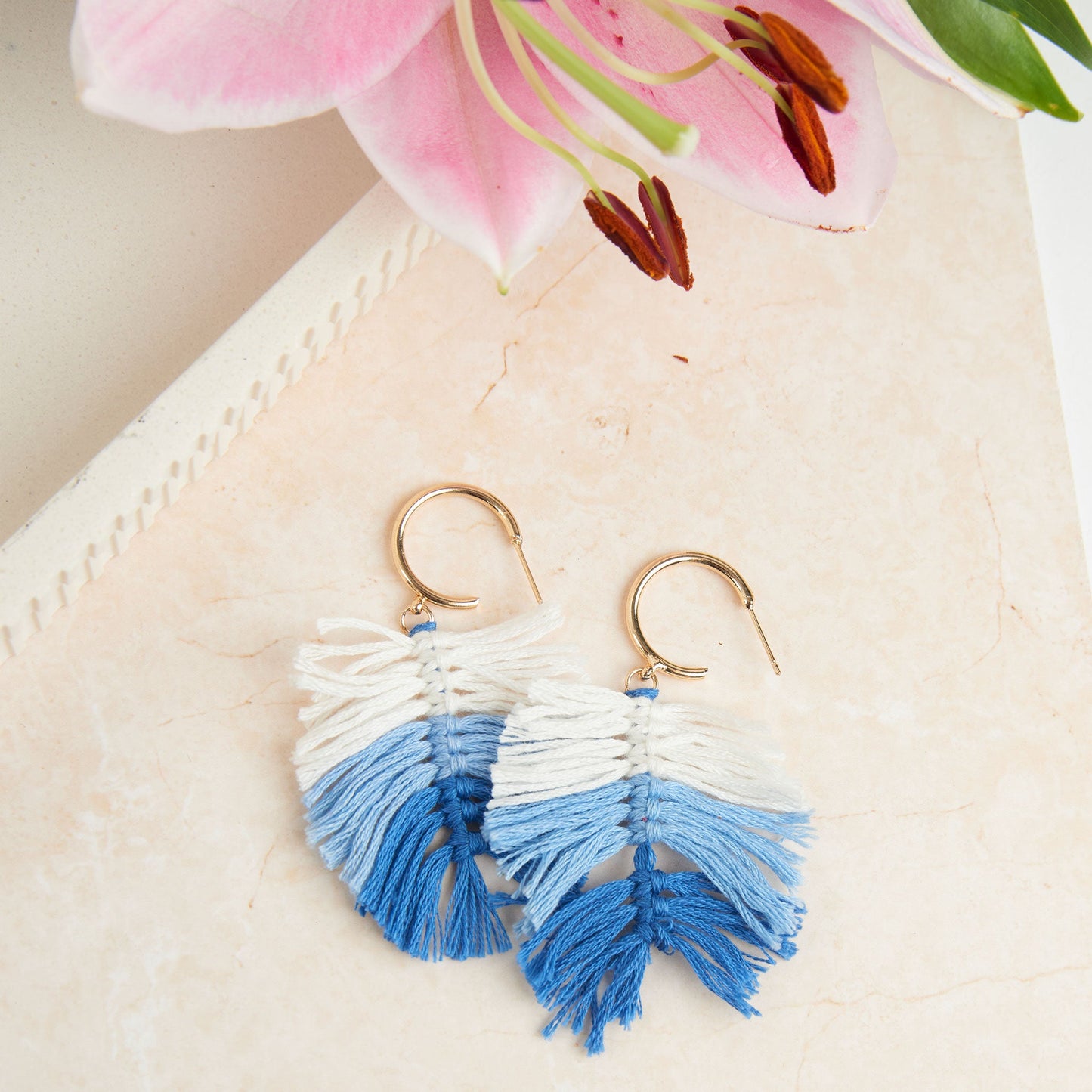 Zephyr Fringe Macrame C Hoop Earrings