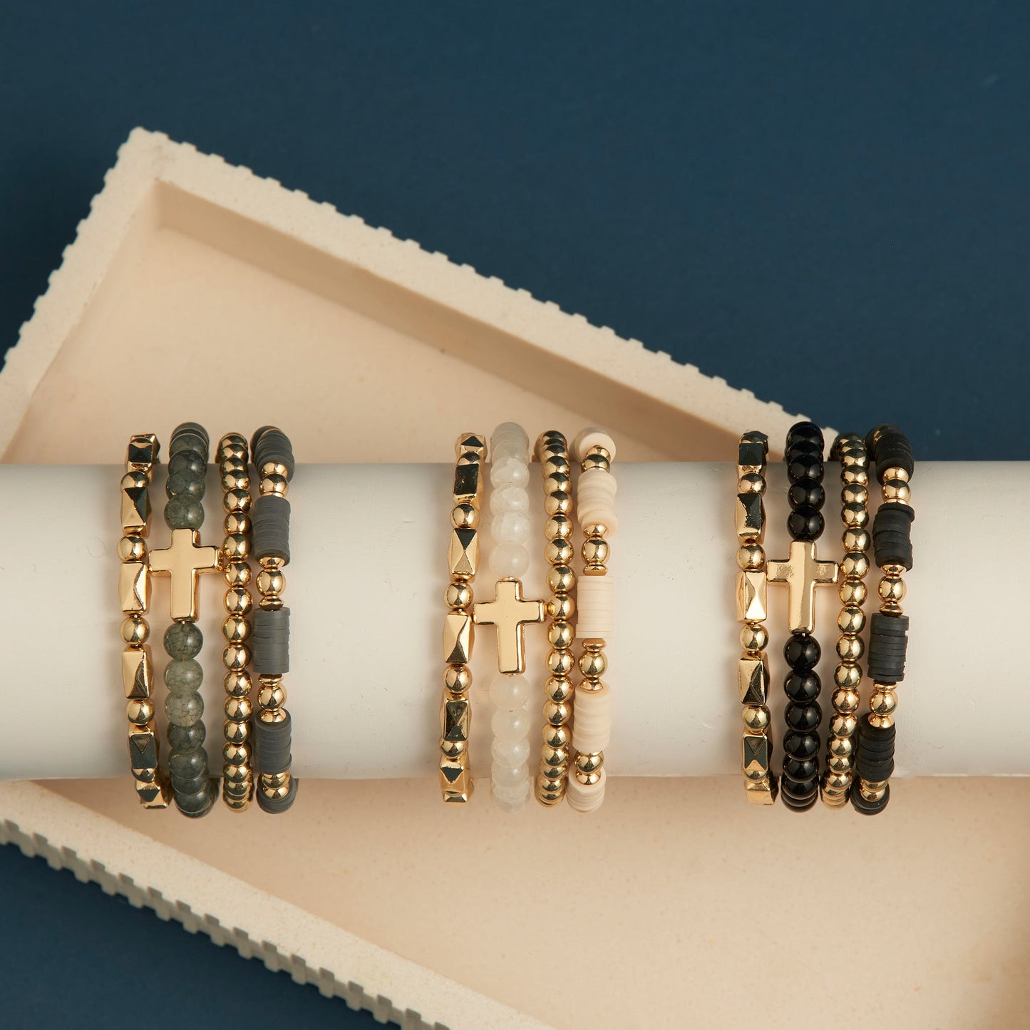 12 Piece Solana Beaded Cross Coil Bracelet Unit with Display