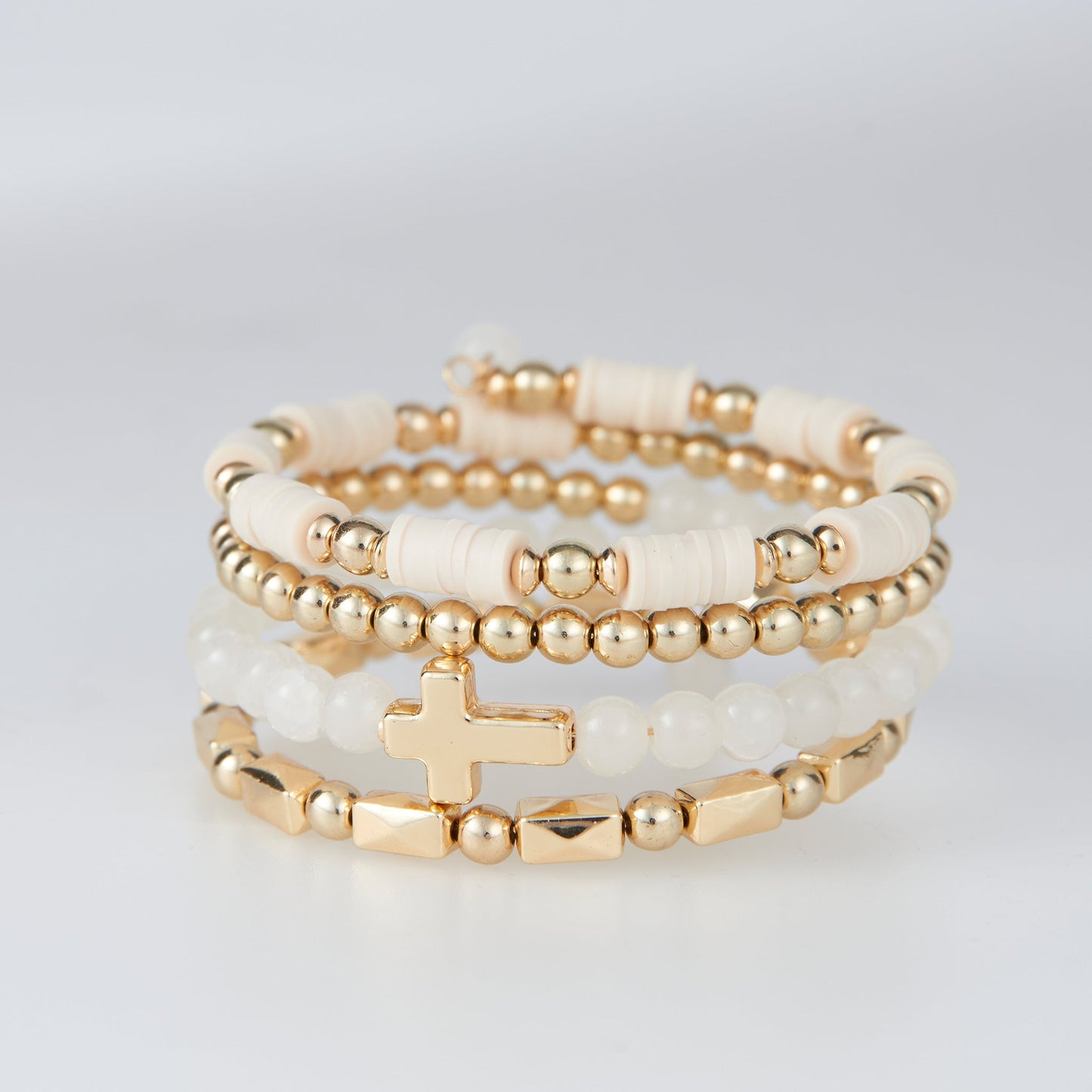 Solana Beaded Cross Coil Bracelet