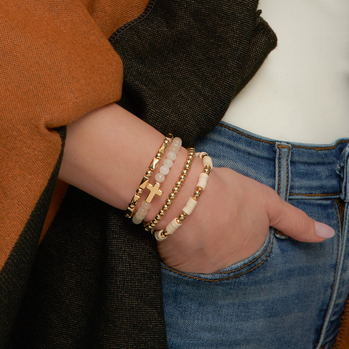 Solana Beaded Cross Coil Bracelet