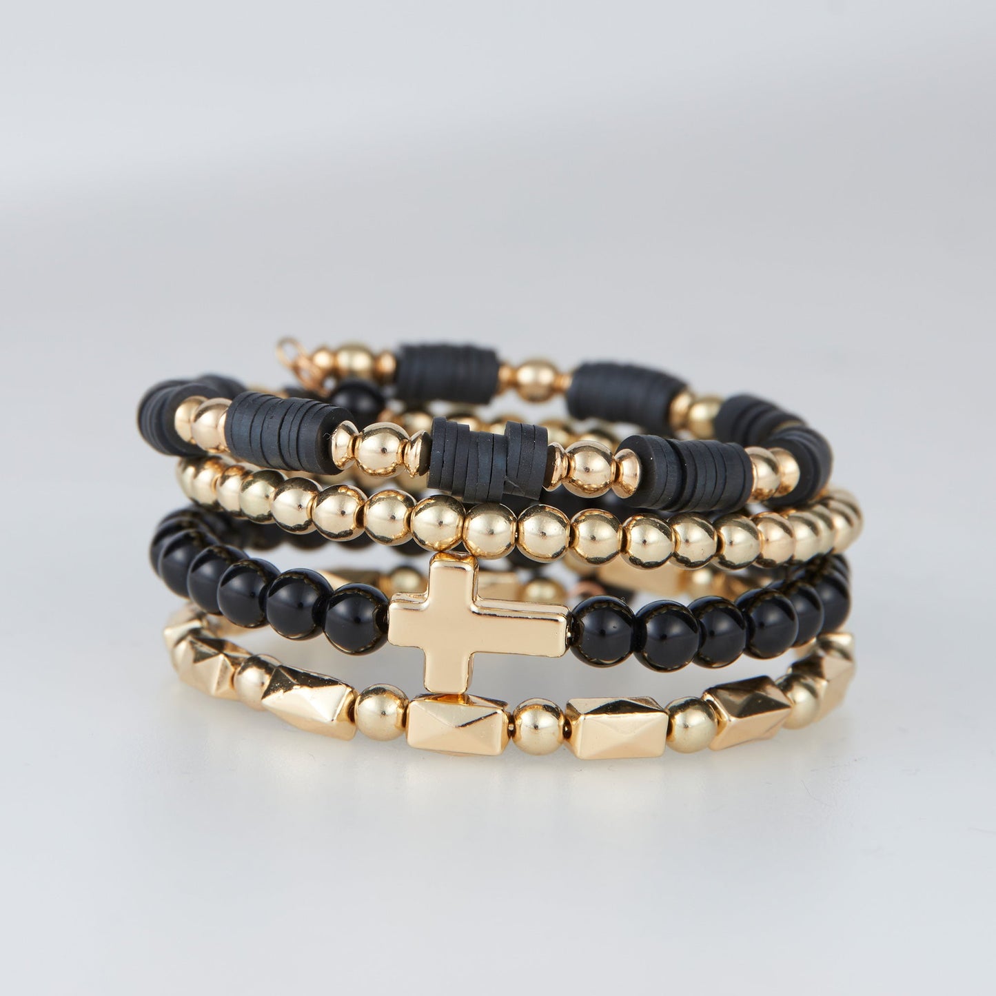 Solana Beaded Cross Coil Bracelet