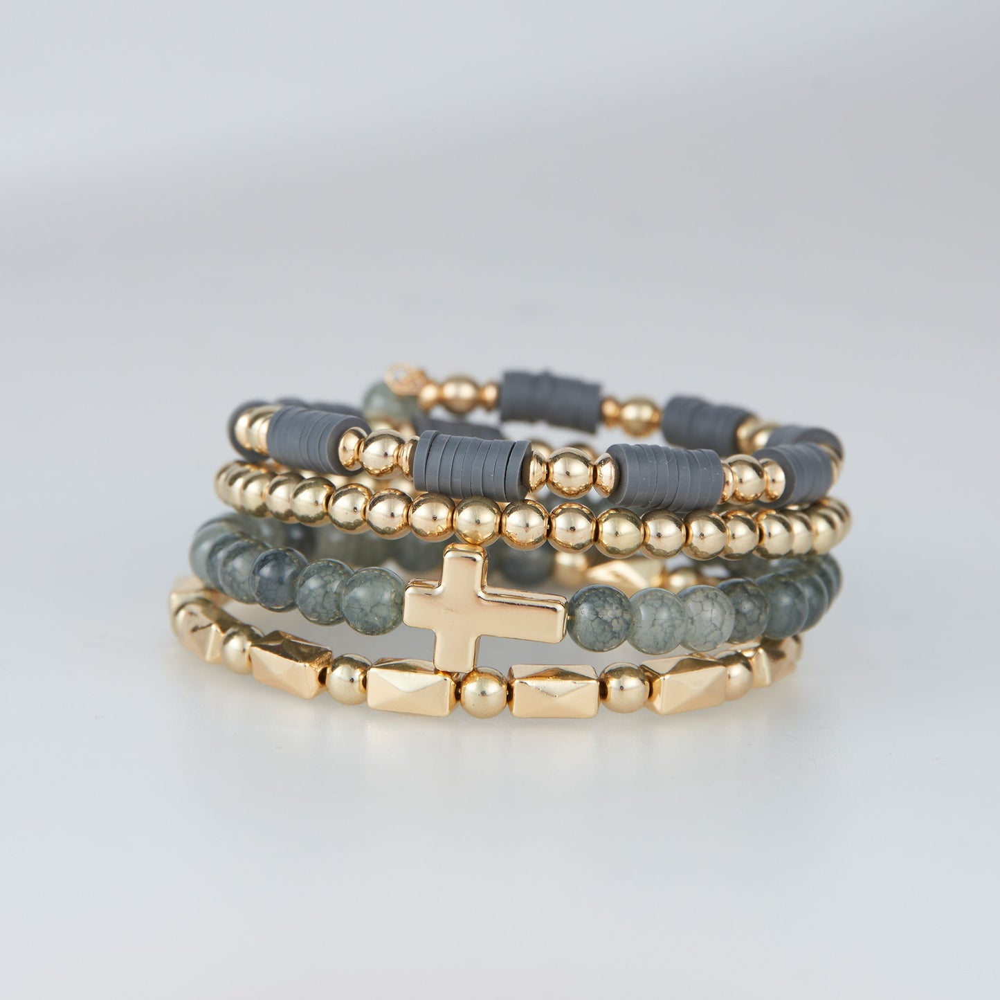 Solana Beaded Cross Coil Bracelet