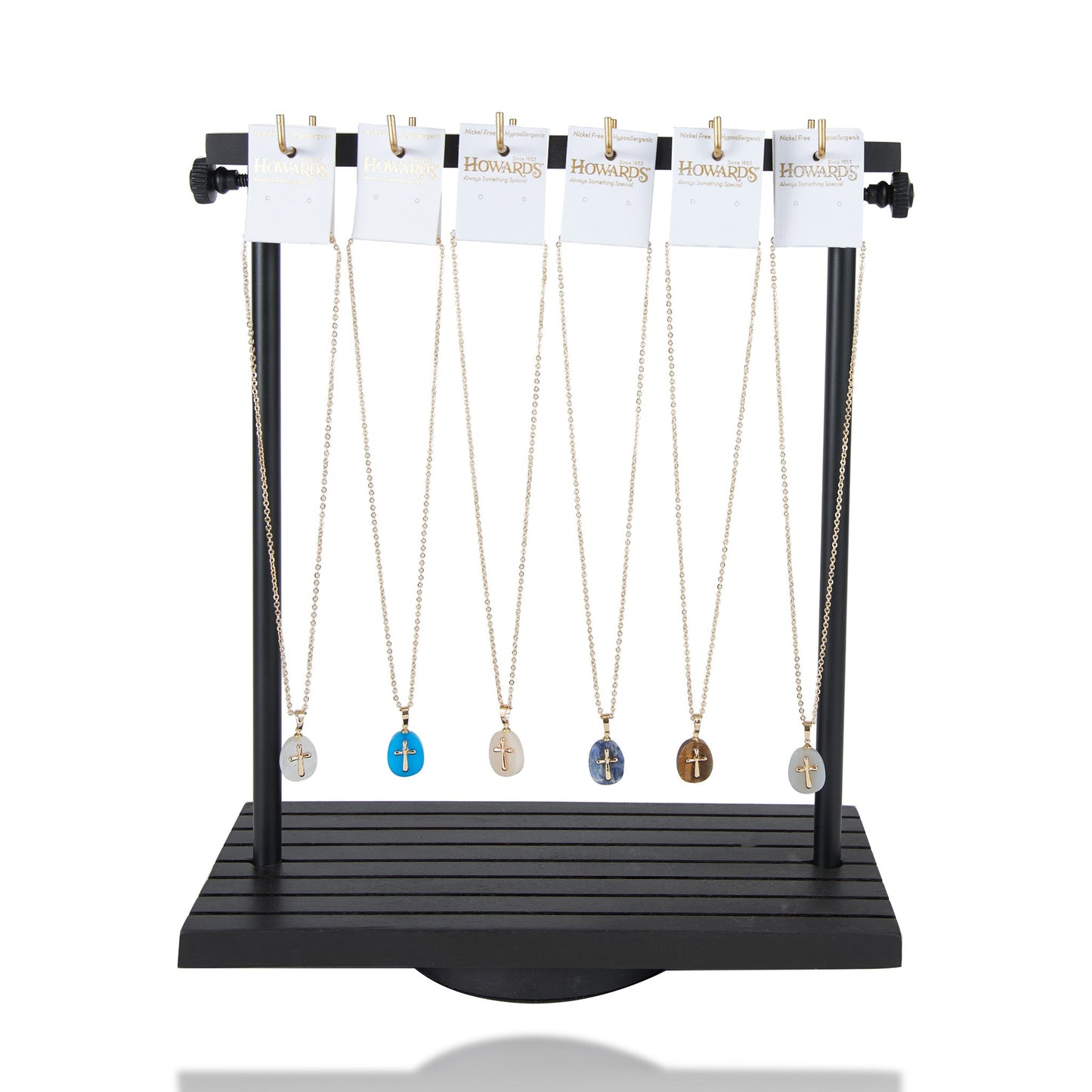 24 Piece Eleni Genuine Stone Cross Pendant Necklace Unit with Display