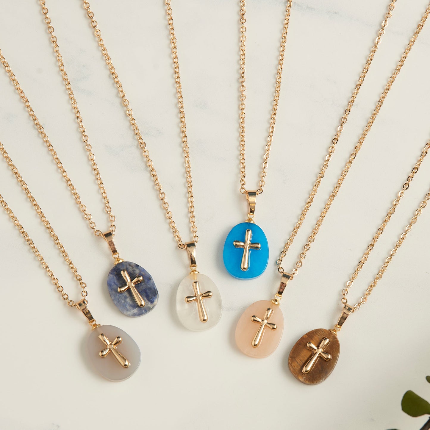12 Piece Eleni Genuine Stone Cross Pendant Necklace Assortment