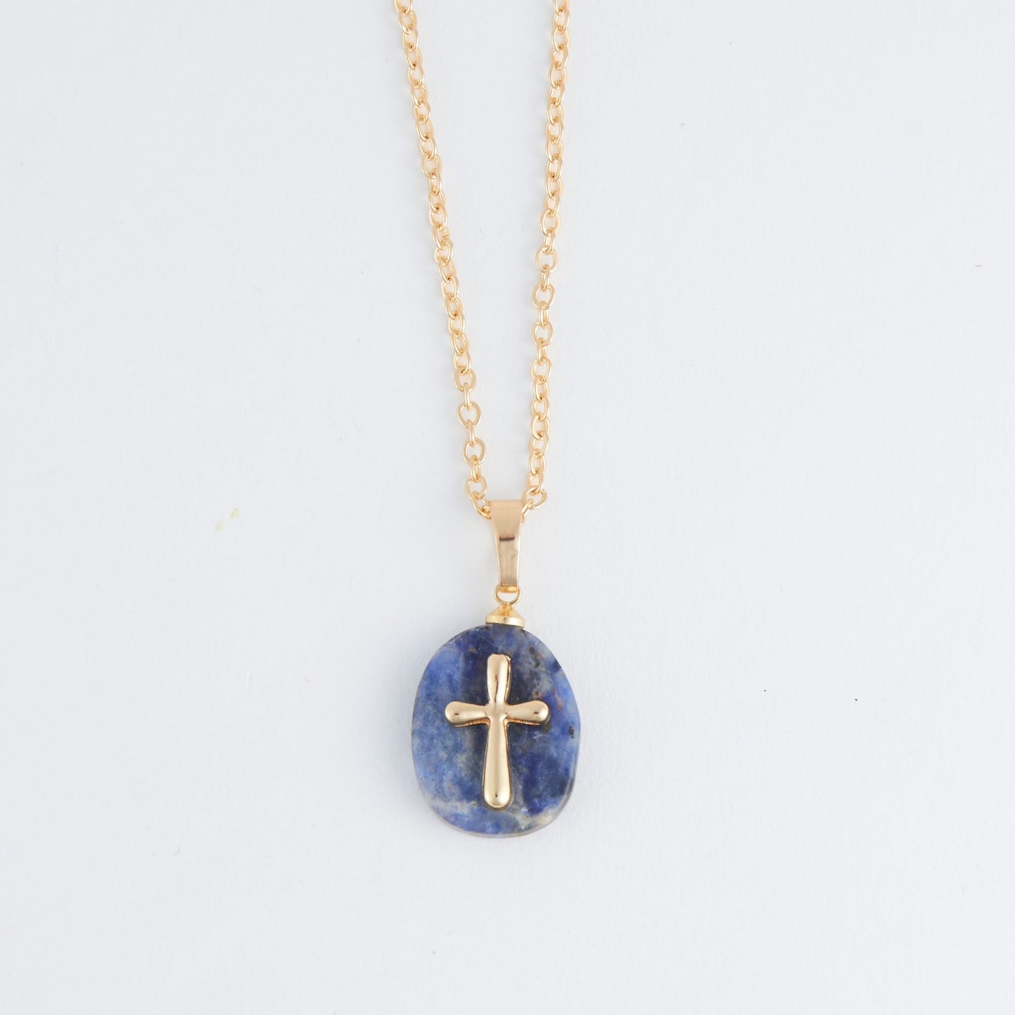 Eleni Genuine Blue Aventurine Cross Charm Necklace