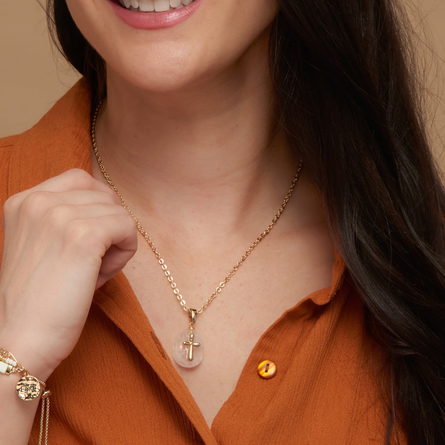 Eleni Genuine Quartz Cross Charm Necklace