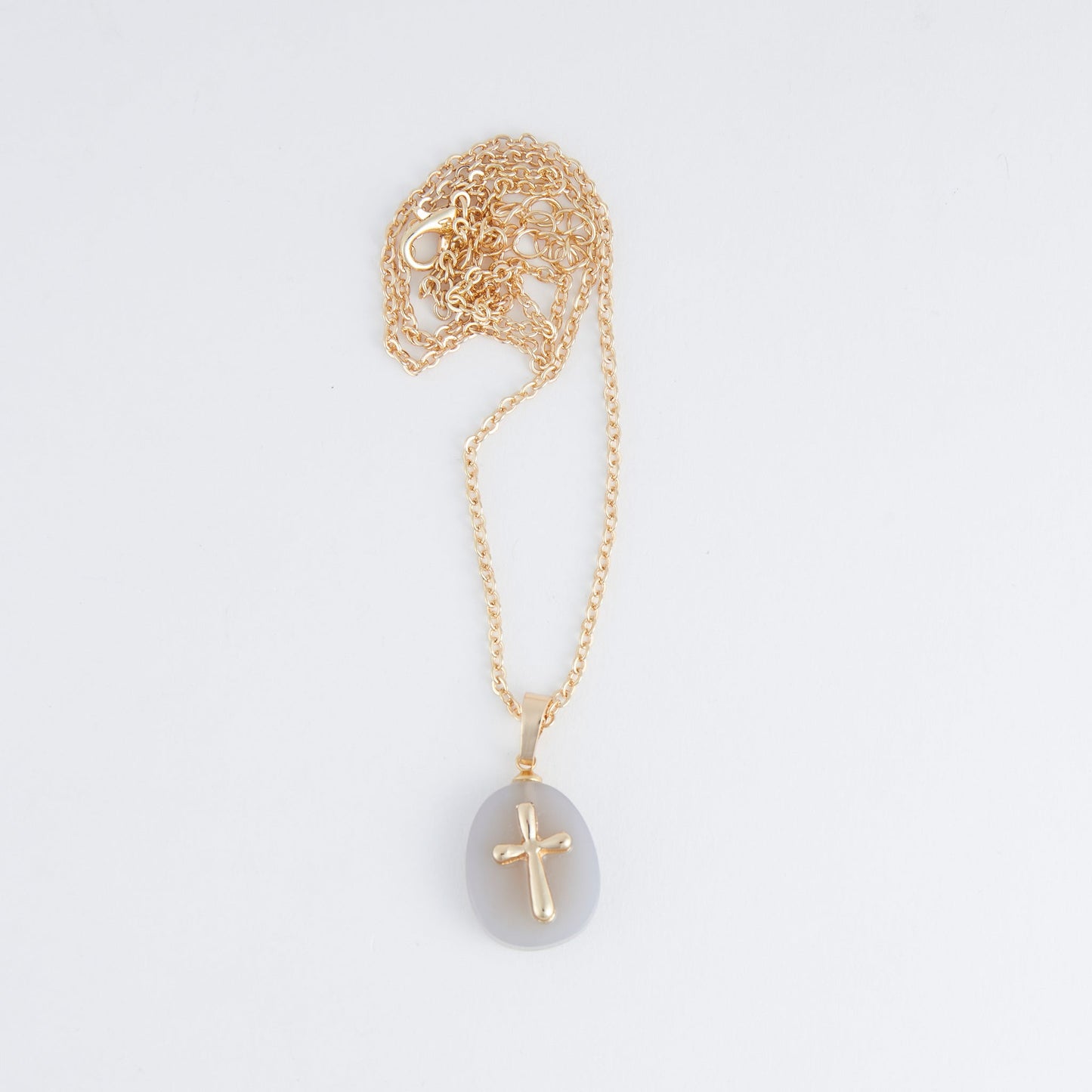 Eleni Genuine Gray Agate Cross Charm Necklace