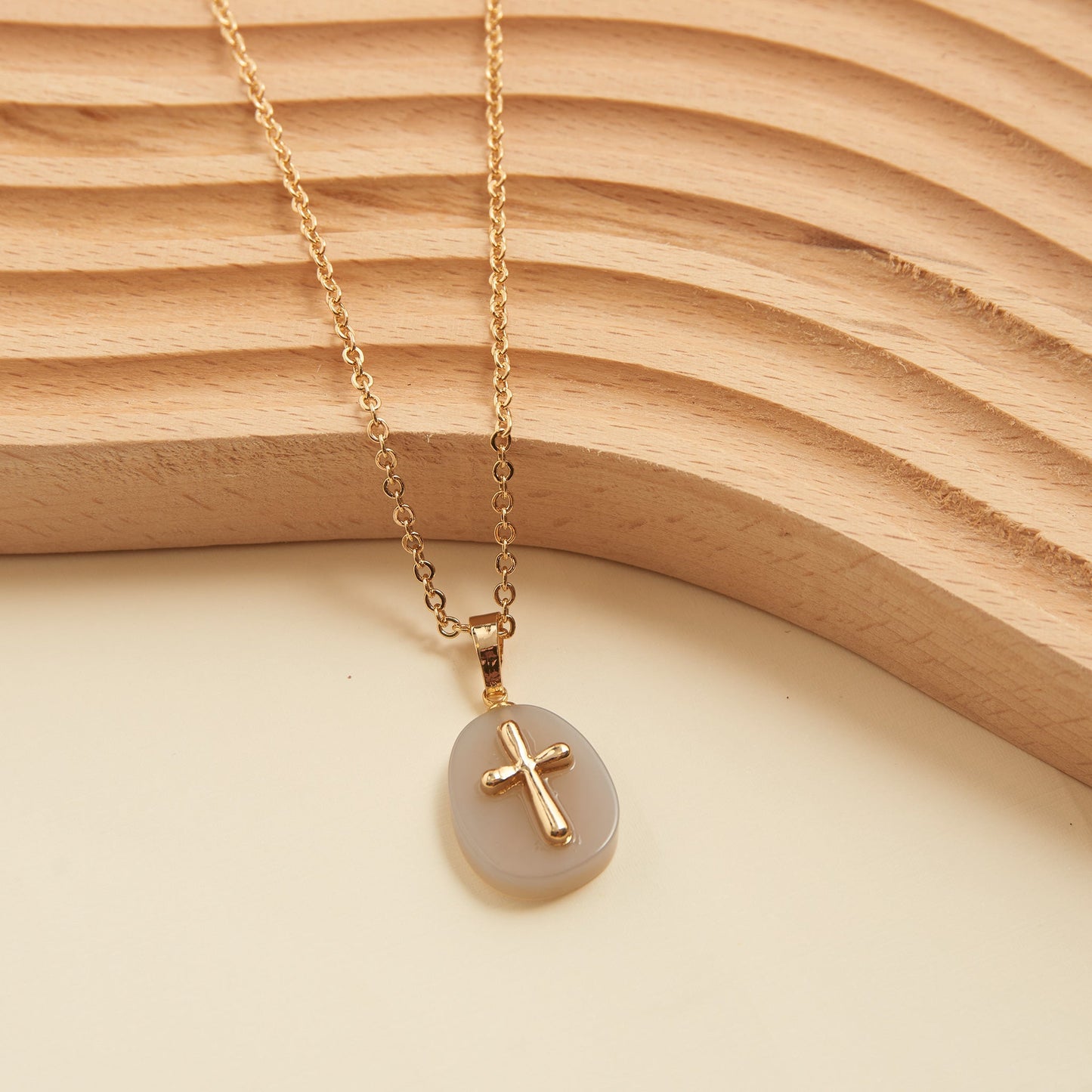 Eleni Genuine Gray Agate Cross Charm Necklace