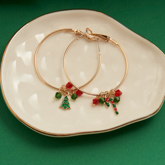 Holiday Dainty Charm Hoop Earrings