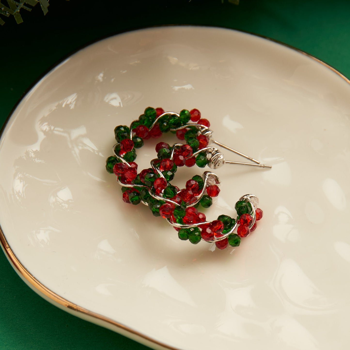 Holiday Wrapped Beaded Hoop Earrings