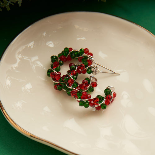Holiday Wrapped Beaded Hoop Earrings