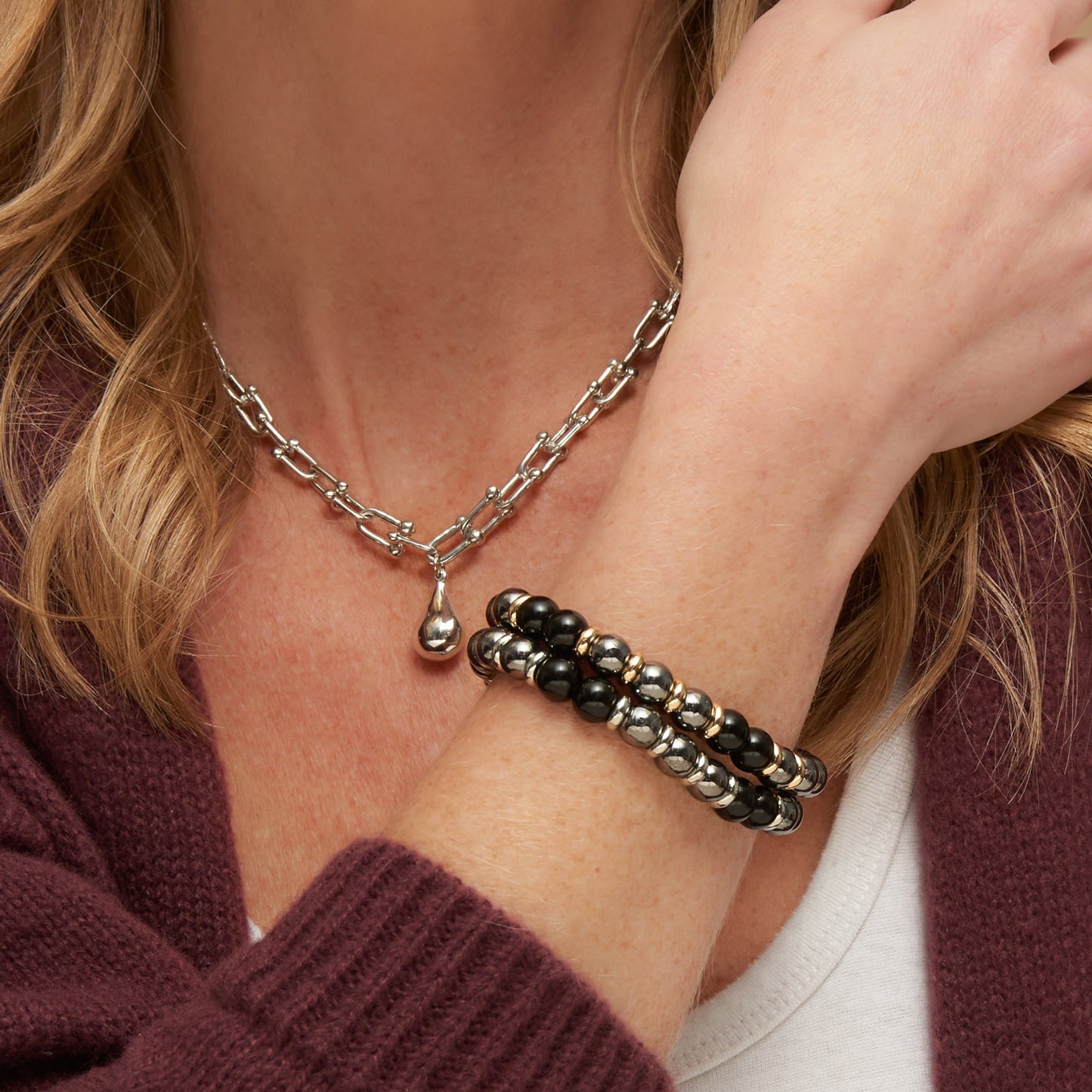 Clea Beaded Hematite Stretch Bracelet