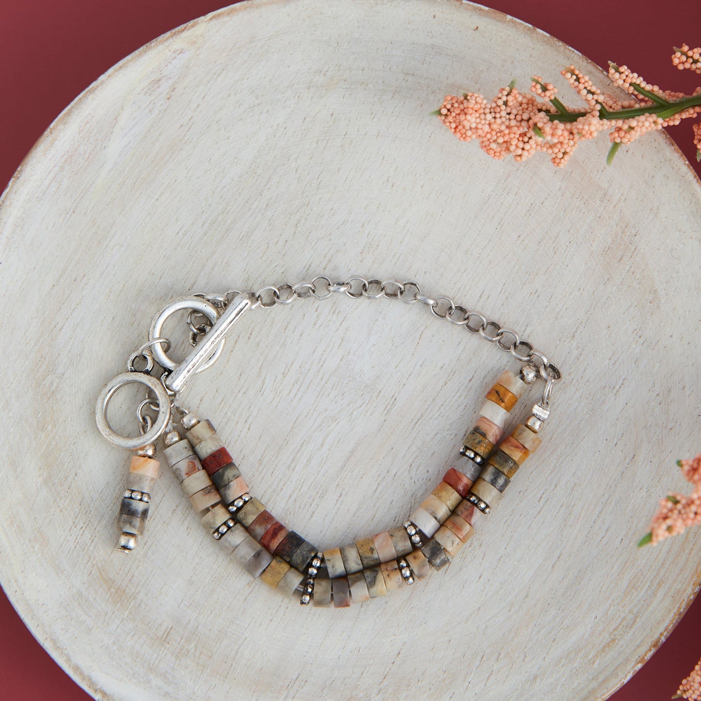 Darby Genuine Agate Multi Row Toggle Bracelet
