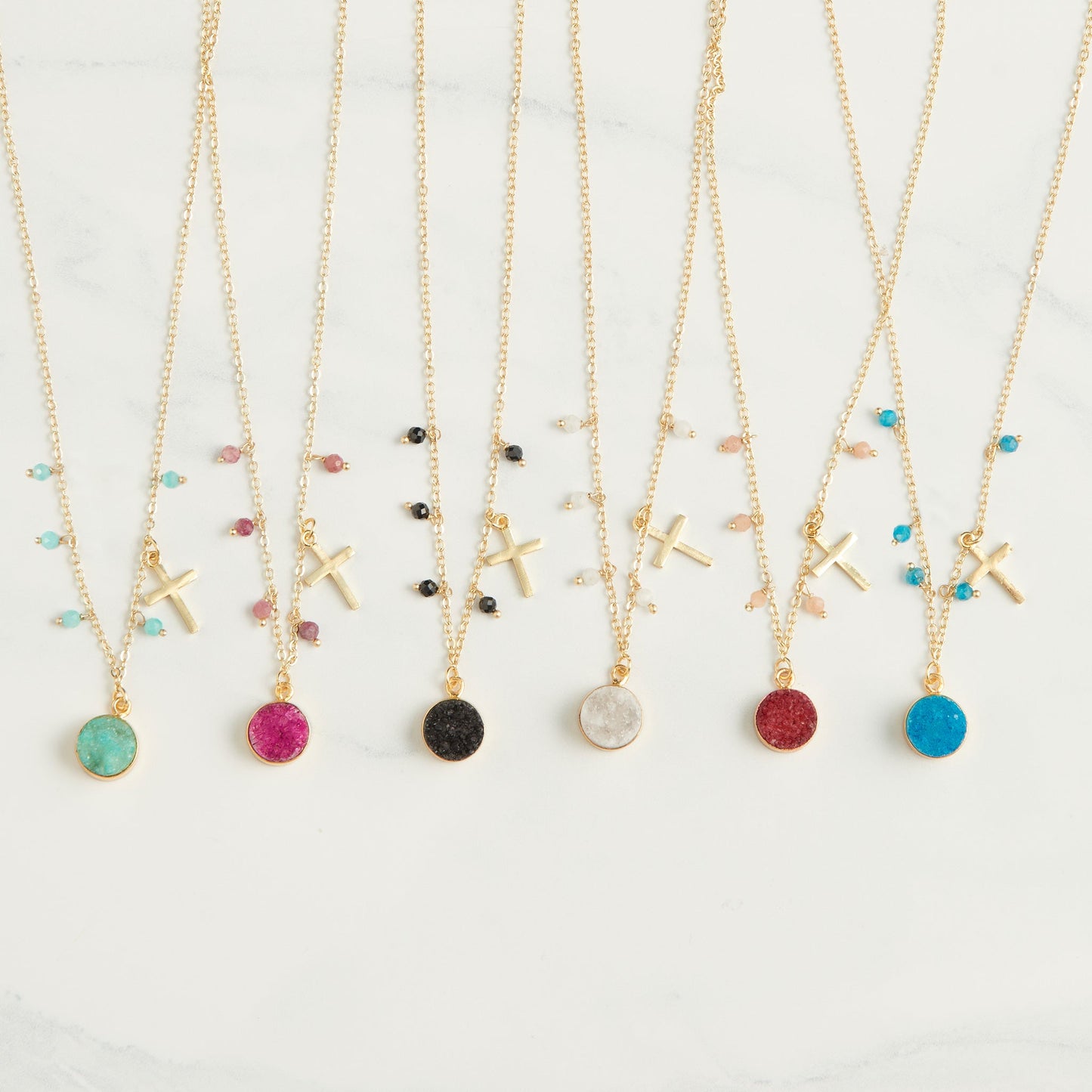 12 Piece Laylinn Druzy Cross Charm Pendant Necklace Assortment