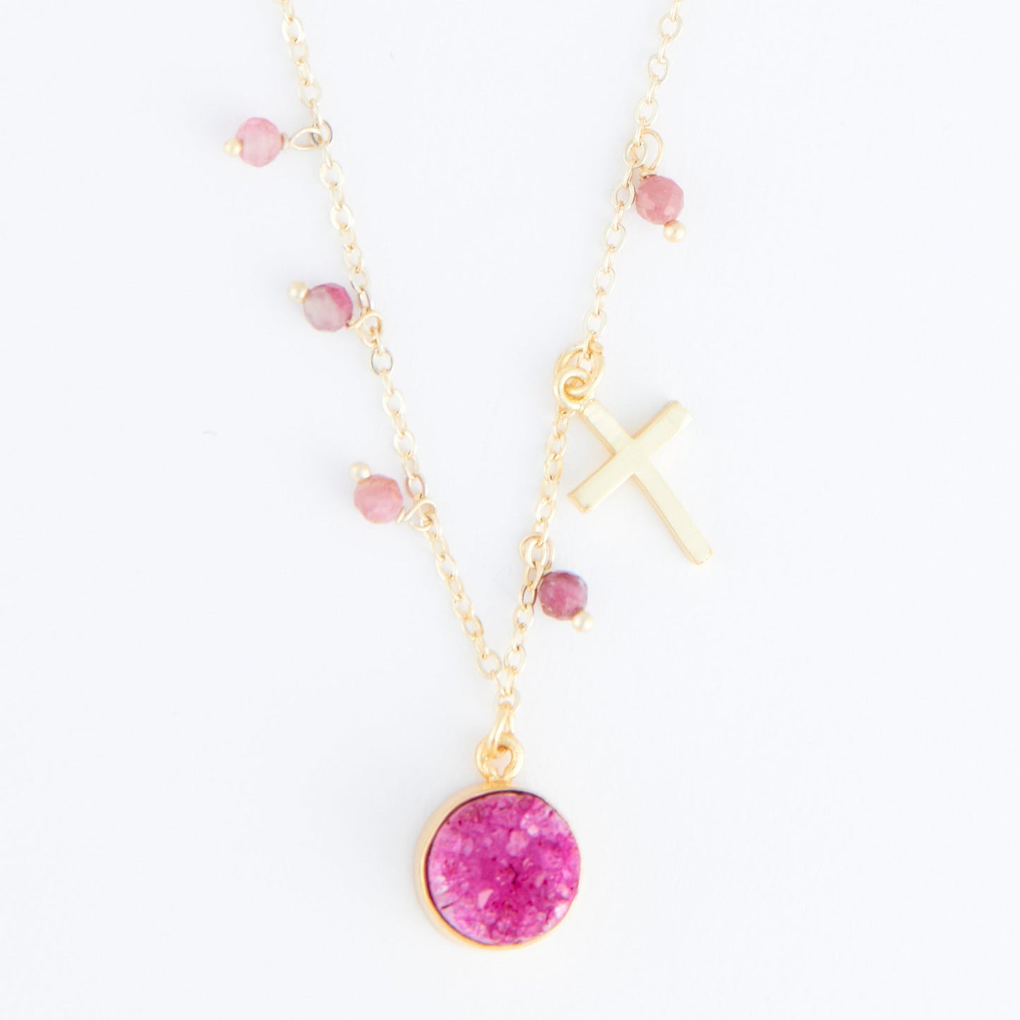 Laylinn Druzy Cross Charm Pendant Necklace