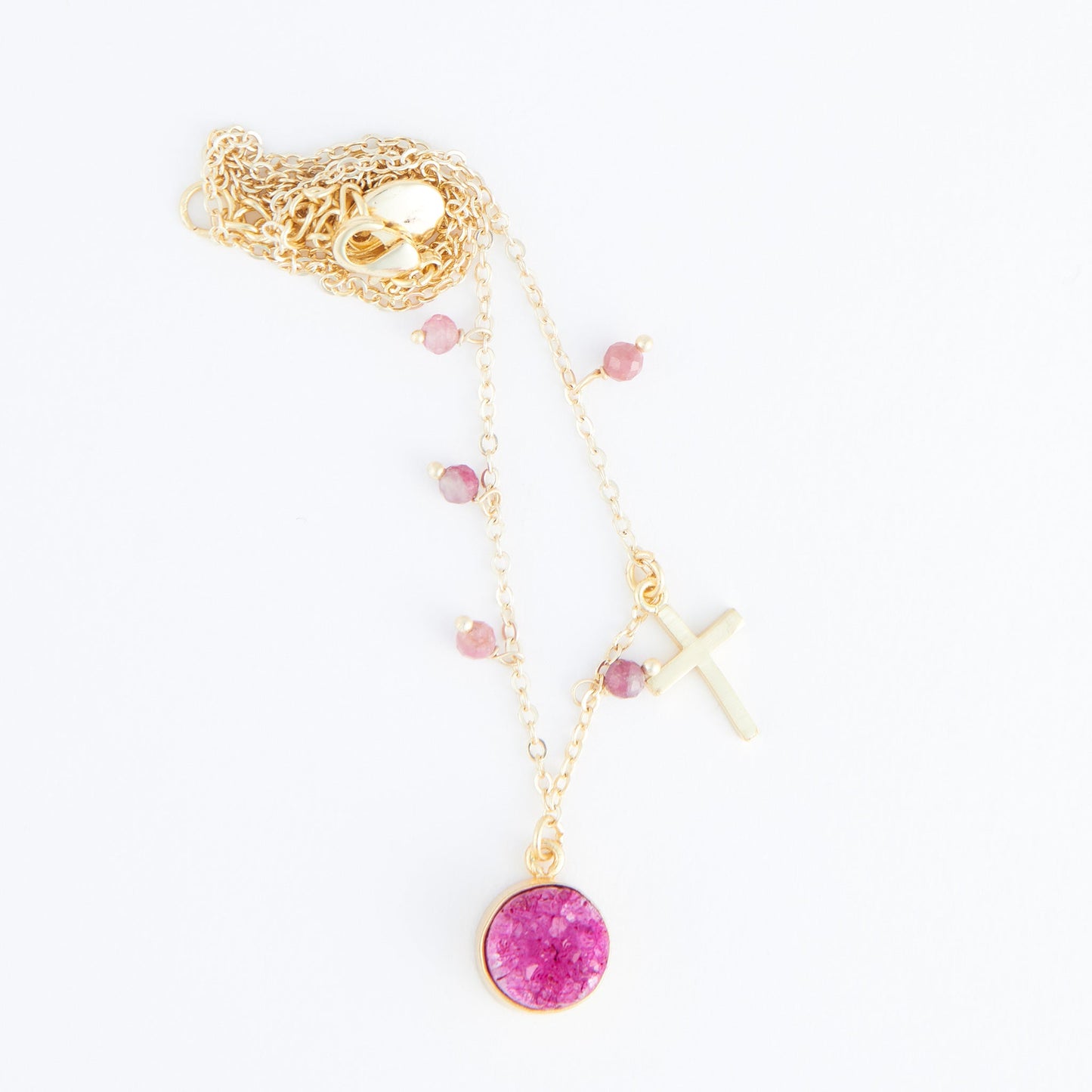 Laylinn Druzy Cross Charm Pendant Necklace