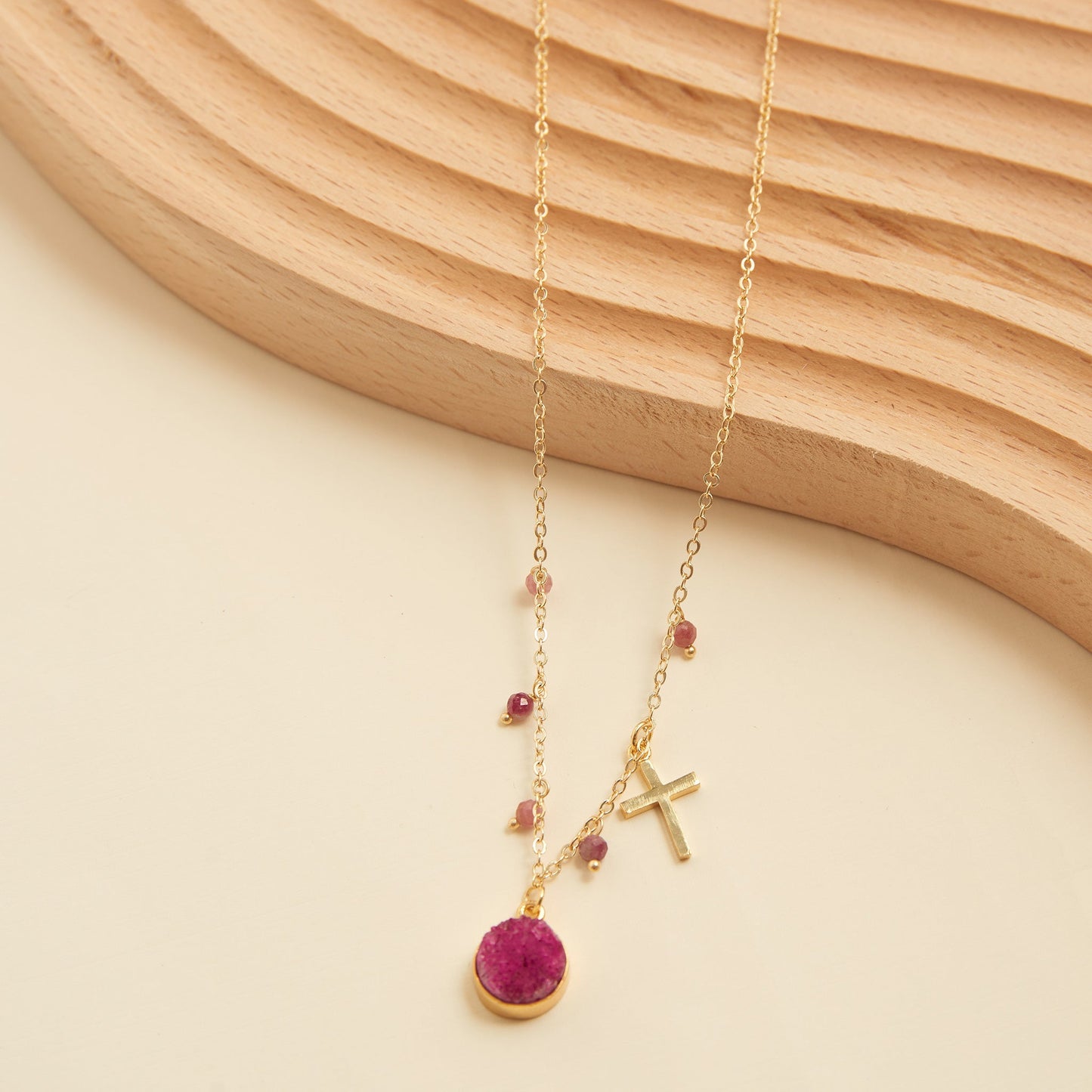 Laylinn Druzy Cross Charm Pendant Necklace