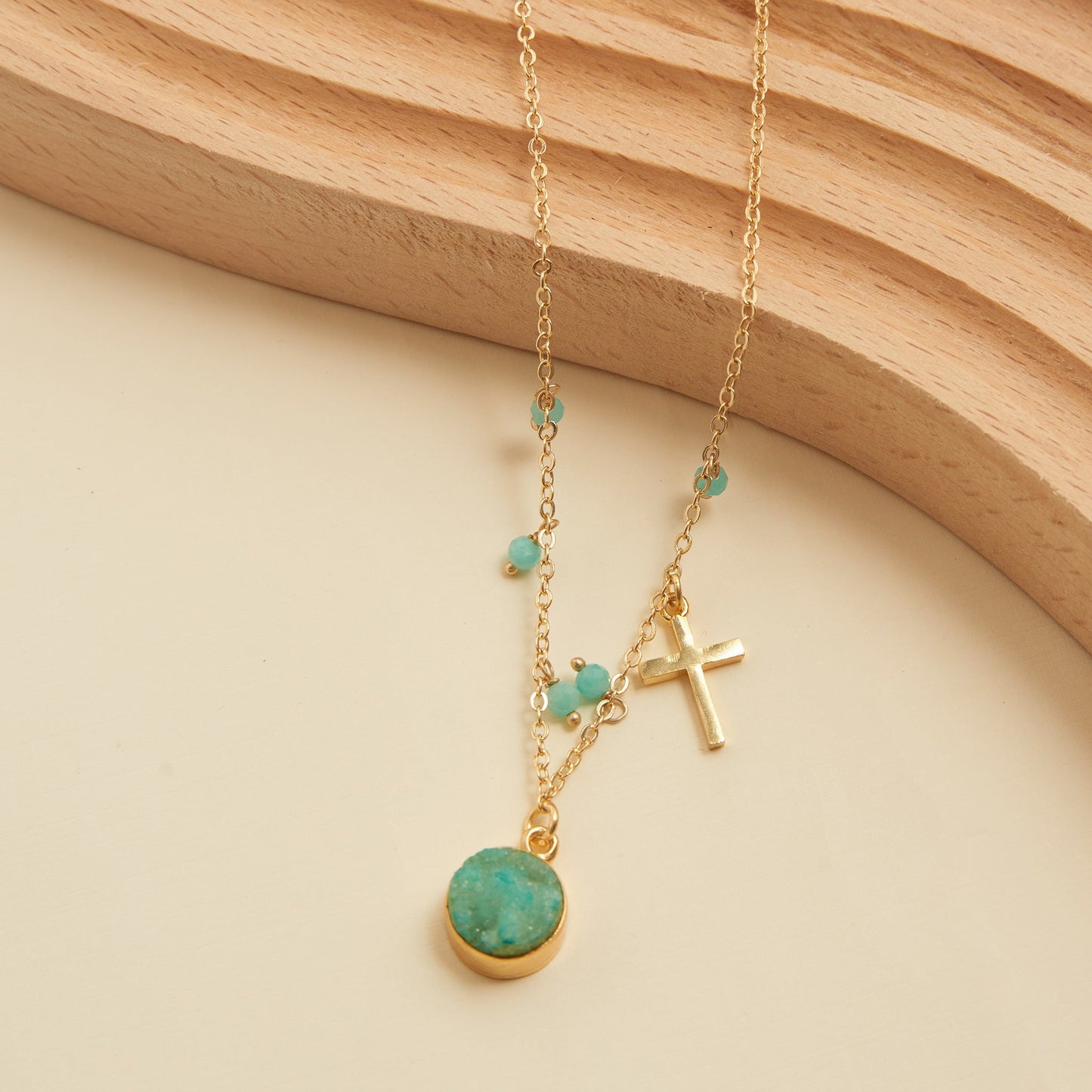Laylinn Druzy Cross Charm Pendant Necklace