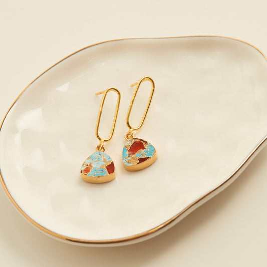 Tahani Textured Stone 18K Gold Earrings