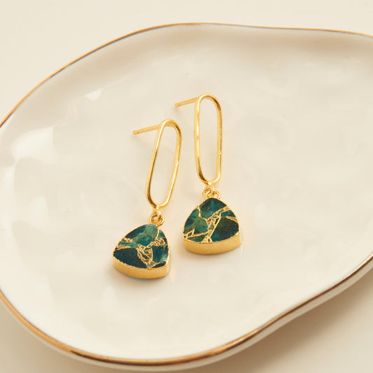 Tahani Textured Stone 18K Gold Earrings
