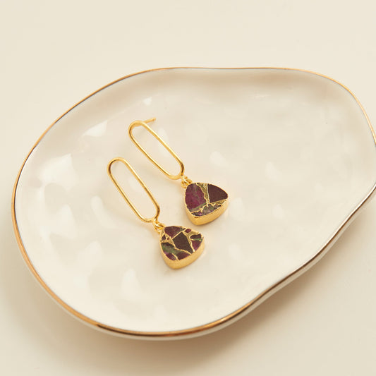 Tahani Textured Stone 18K Gold Earrings