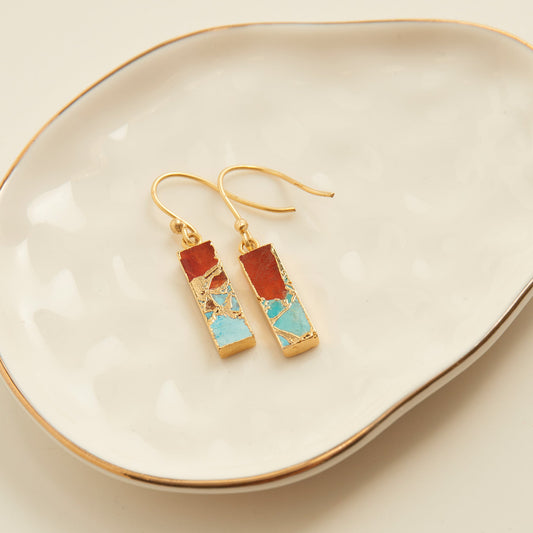 Tahani Textured Stone Bar 18K Gold Earrings