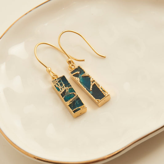Tahani Textured Stone Bar 18K Gold Earrings