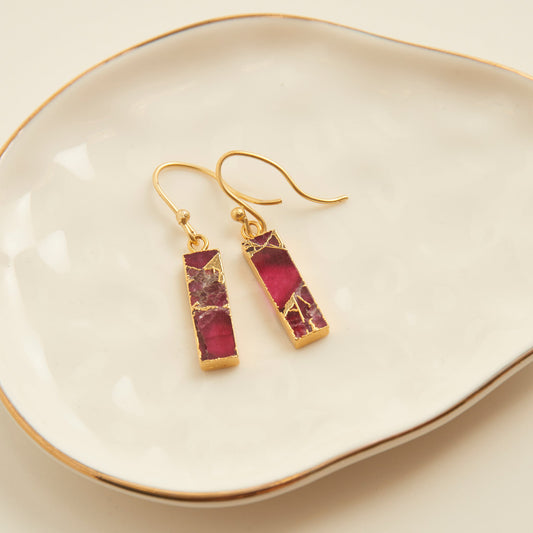 Tahani Textured Stone Bar 18K Gold Earrings