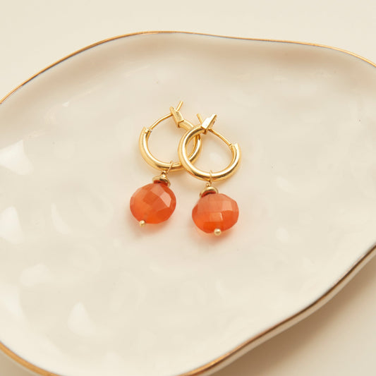 Tahani 18K Gold Genuine Carnelian Hoop Earrings