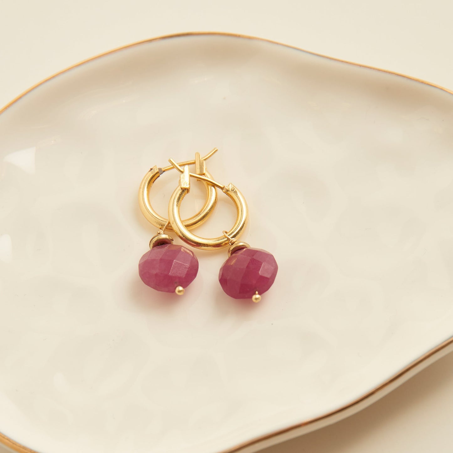 Tahani 18k Gold Genuine Ruby Jade Hoop Earrings