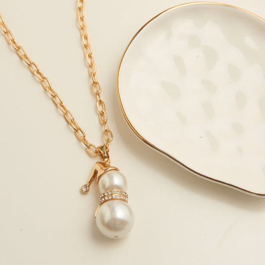 Holiday Snowman Pearl Pendant Necklace