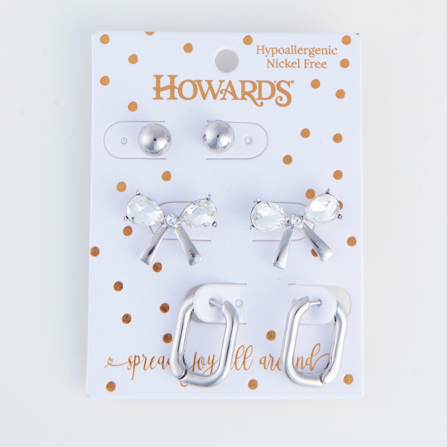 Holiday Silver Rhinestone Bow Earring Trio