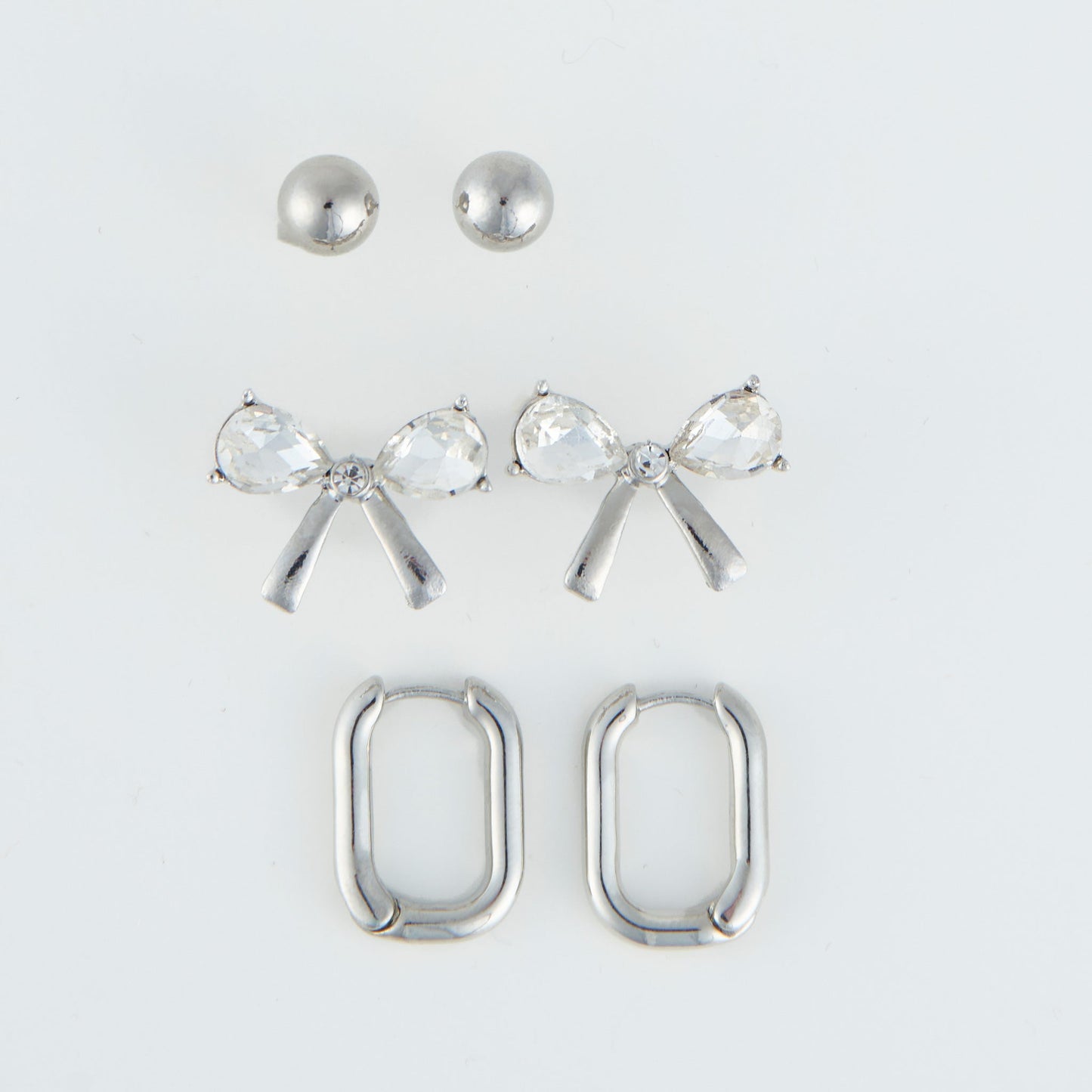 Holiday Silver Rhinestone Bow Earring Trio