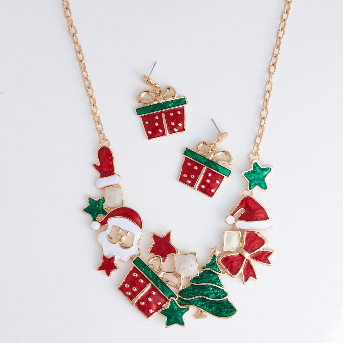 Enamel Christmas Necklace and Earring Set