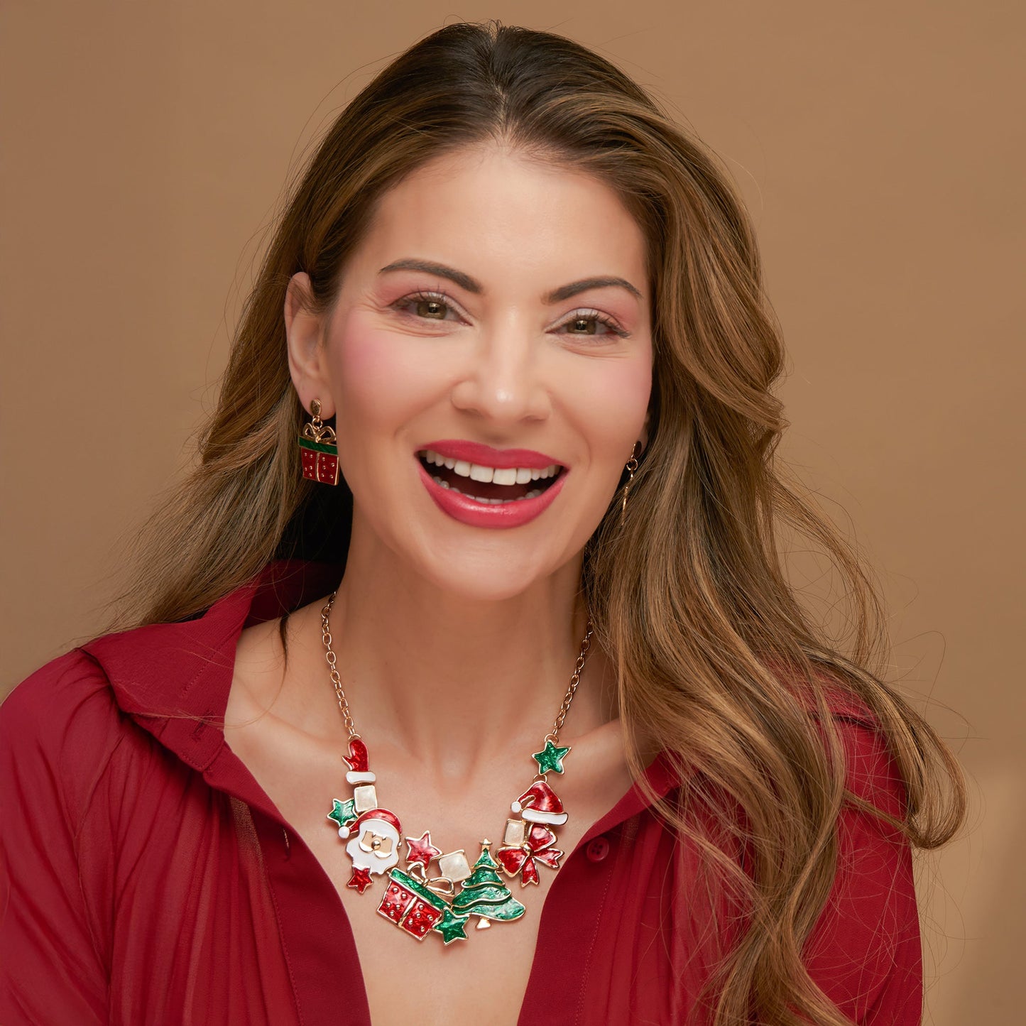 Enamel Christmas Necklace and Earring Set