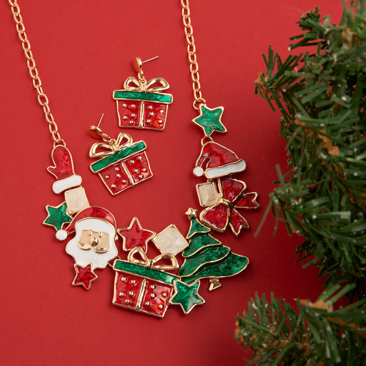 Enamel Christmas Necklace and Earring Set