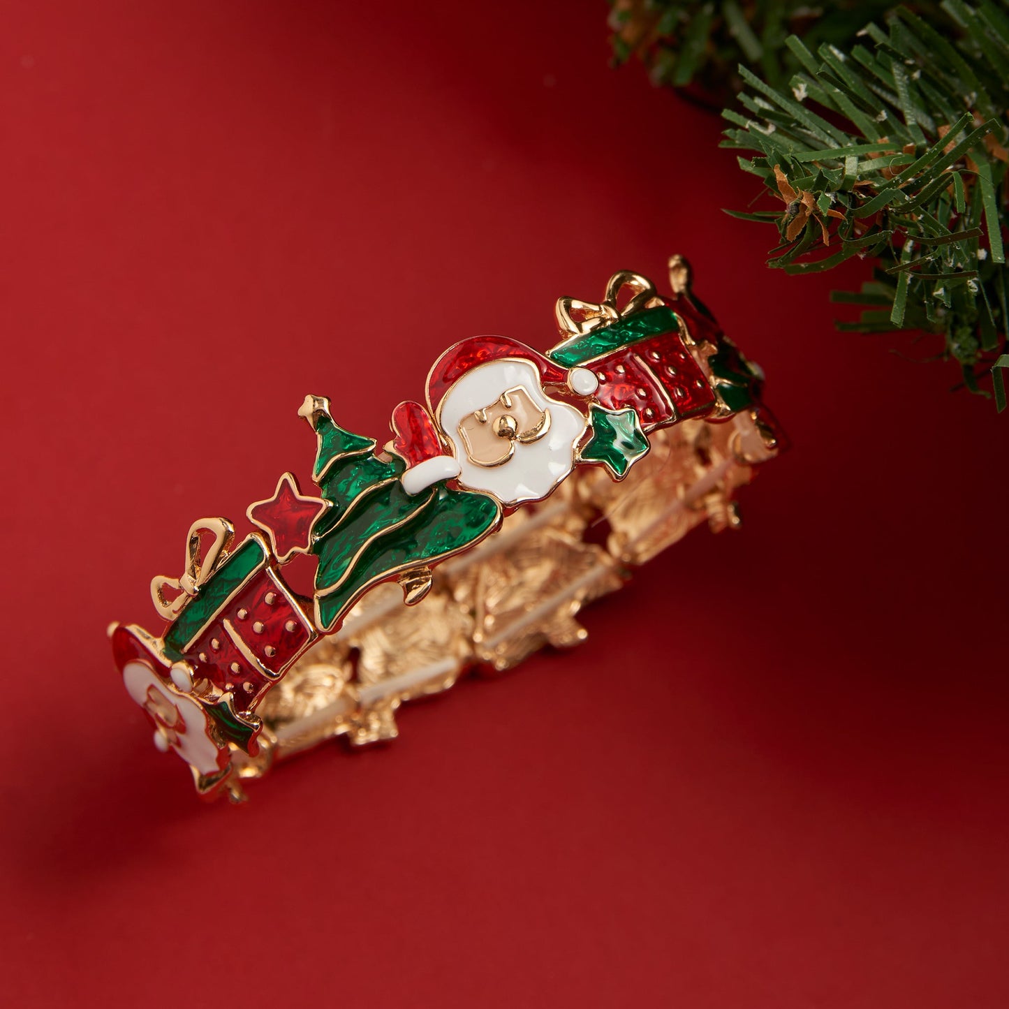 Enamel Santa Holiday Stretch Bracelet