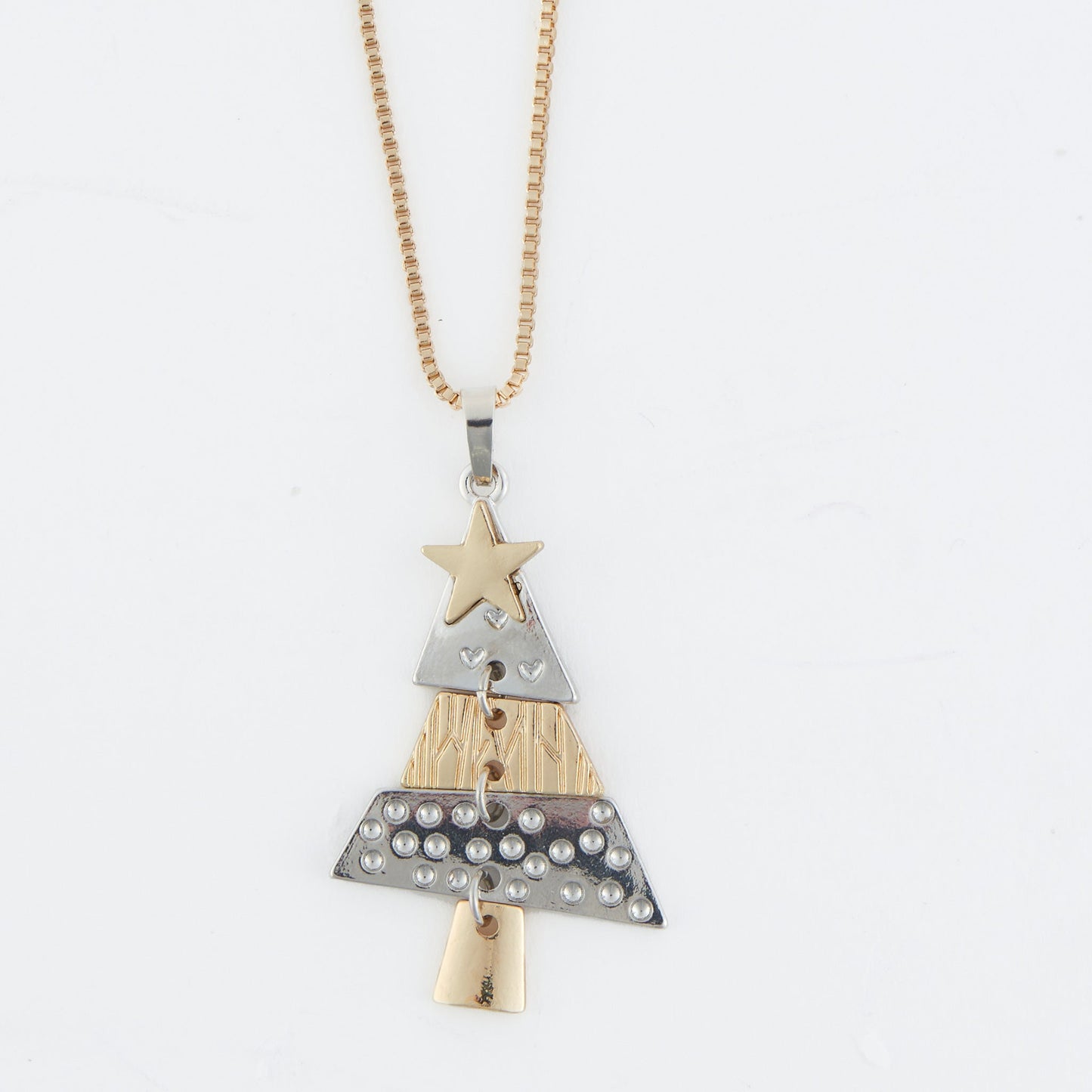 Holiday Two Tone Christmas Tree Pendant Necklace