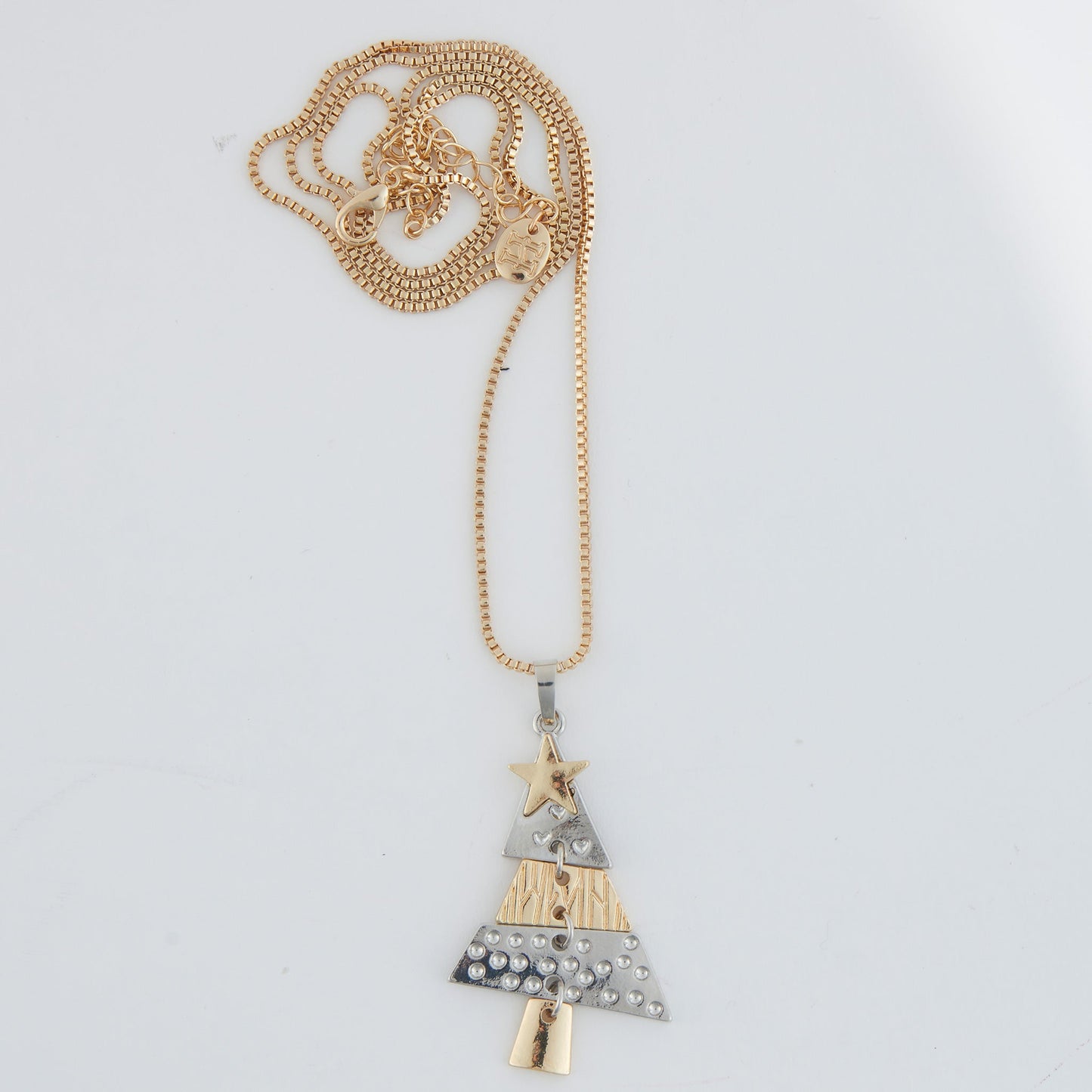 Holiday Two Tone Christmas Tree Pendant Necklace