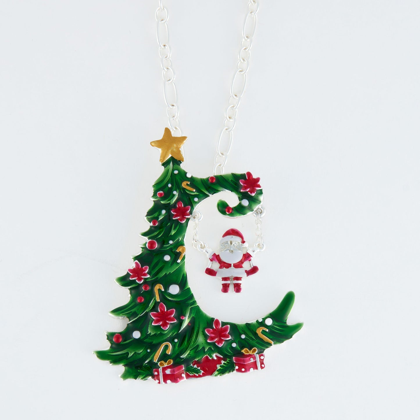Enamel Santa Swing Christmas Tree Pendant Necklace