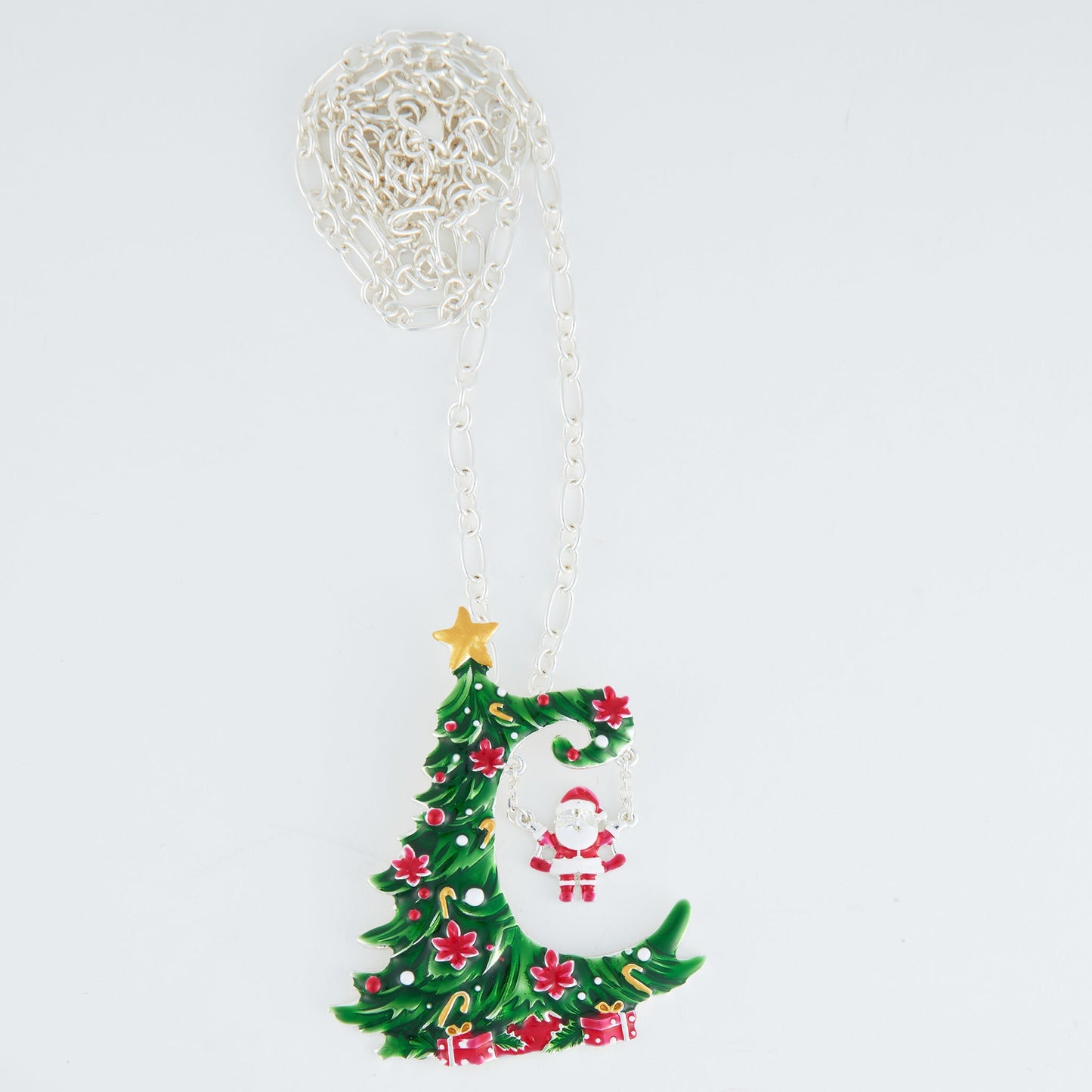 Enamel Santa Swing Christmas Tree Pendant Necklace