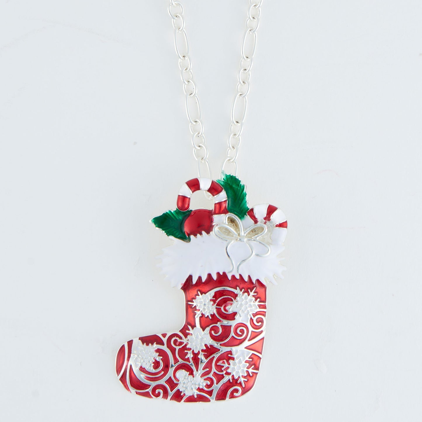 Enamel Christmas Stocking Pendant Necklace