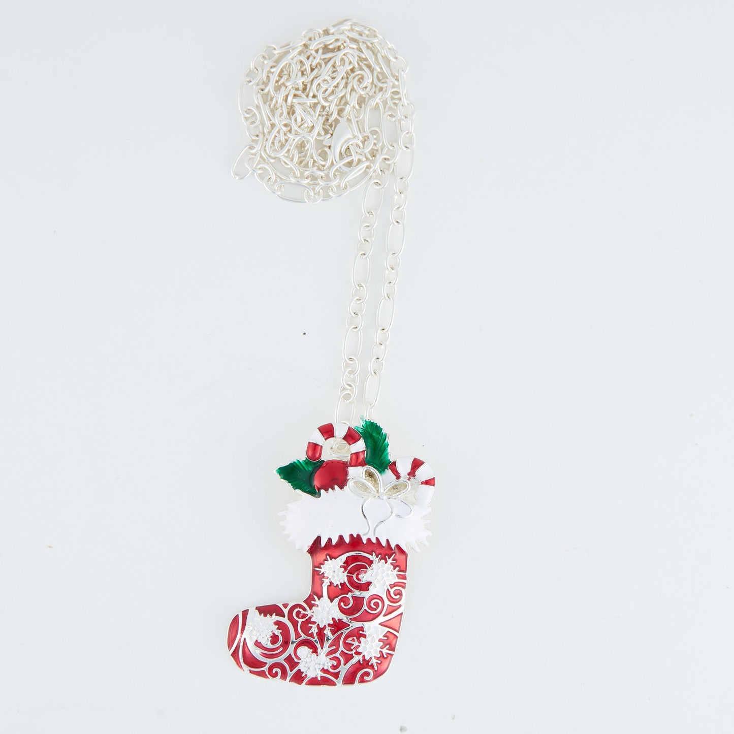 Enamel Christmas Stocking Pendant Necklace