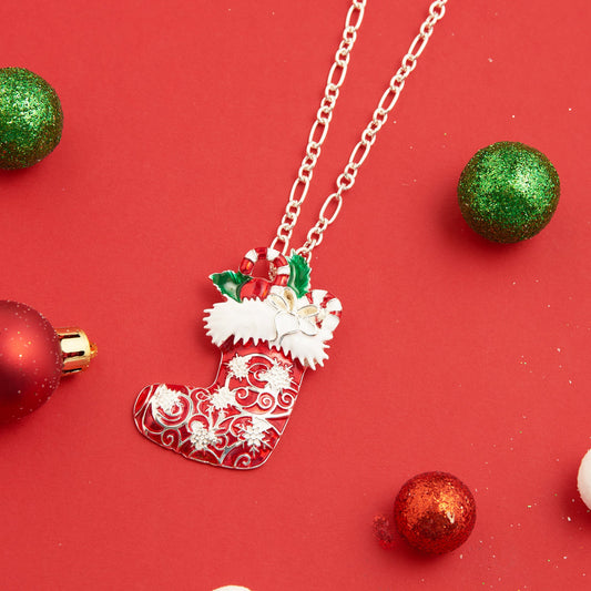 Enamel Christmas Stocking Pendant Necklace