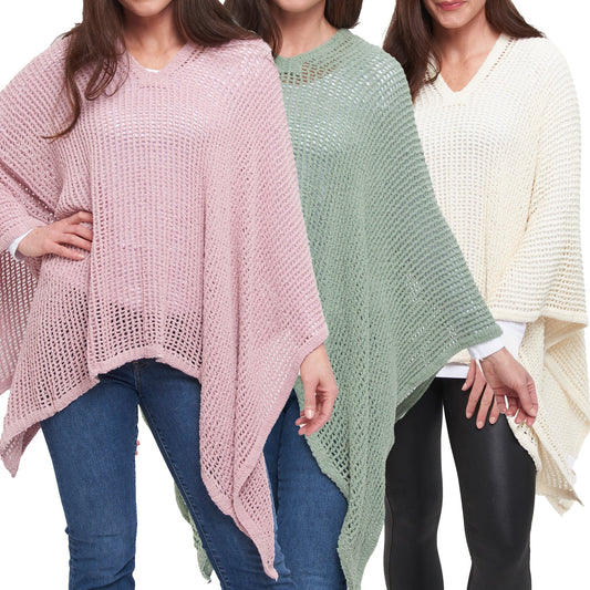 6 Piece Presley Open Sweater Knit Poncho Assortment