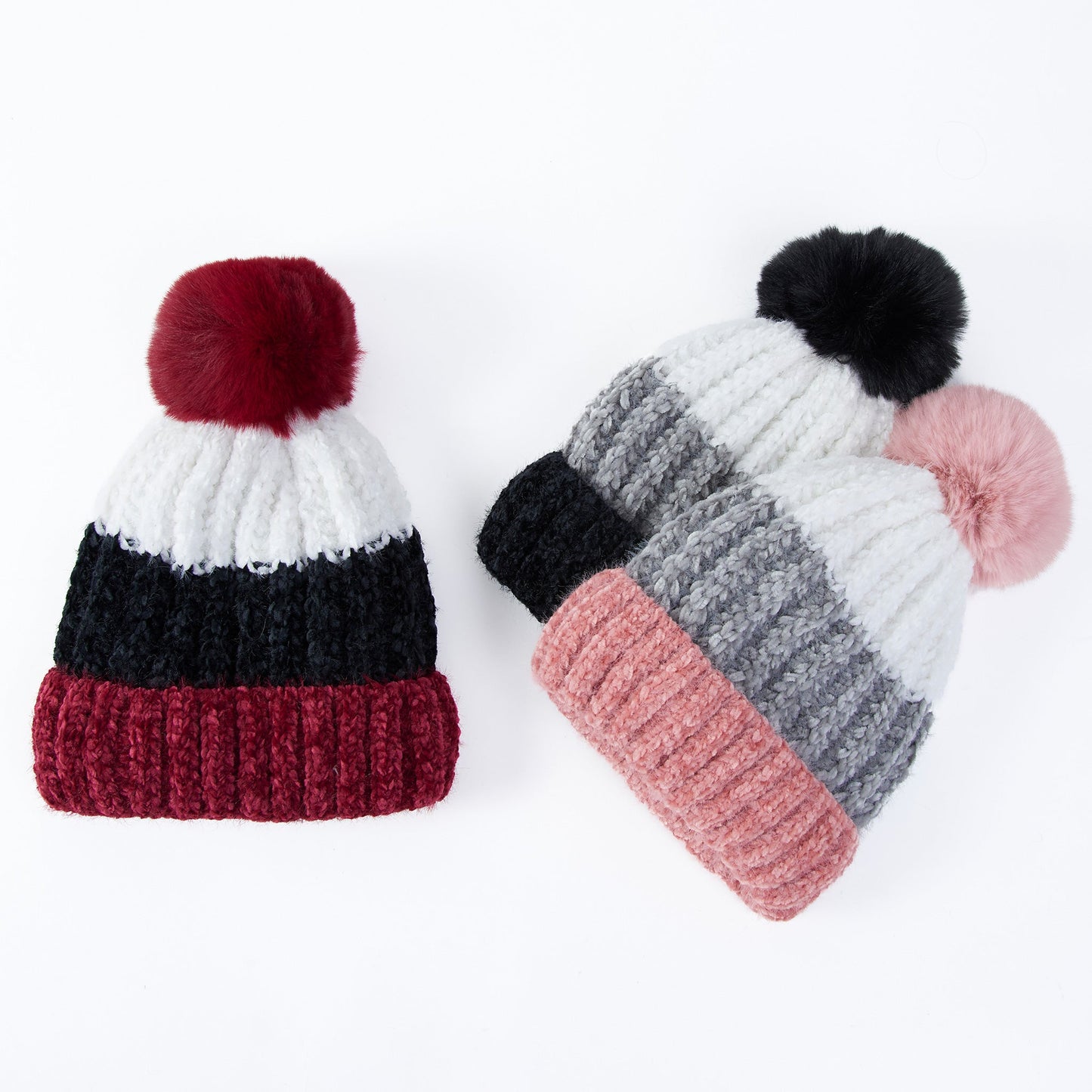 6 Piece Jemmi Chenille Striped Pom Beanie Assortment