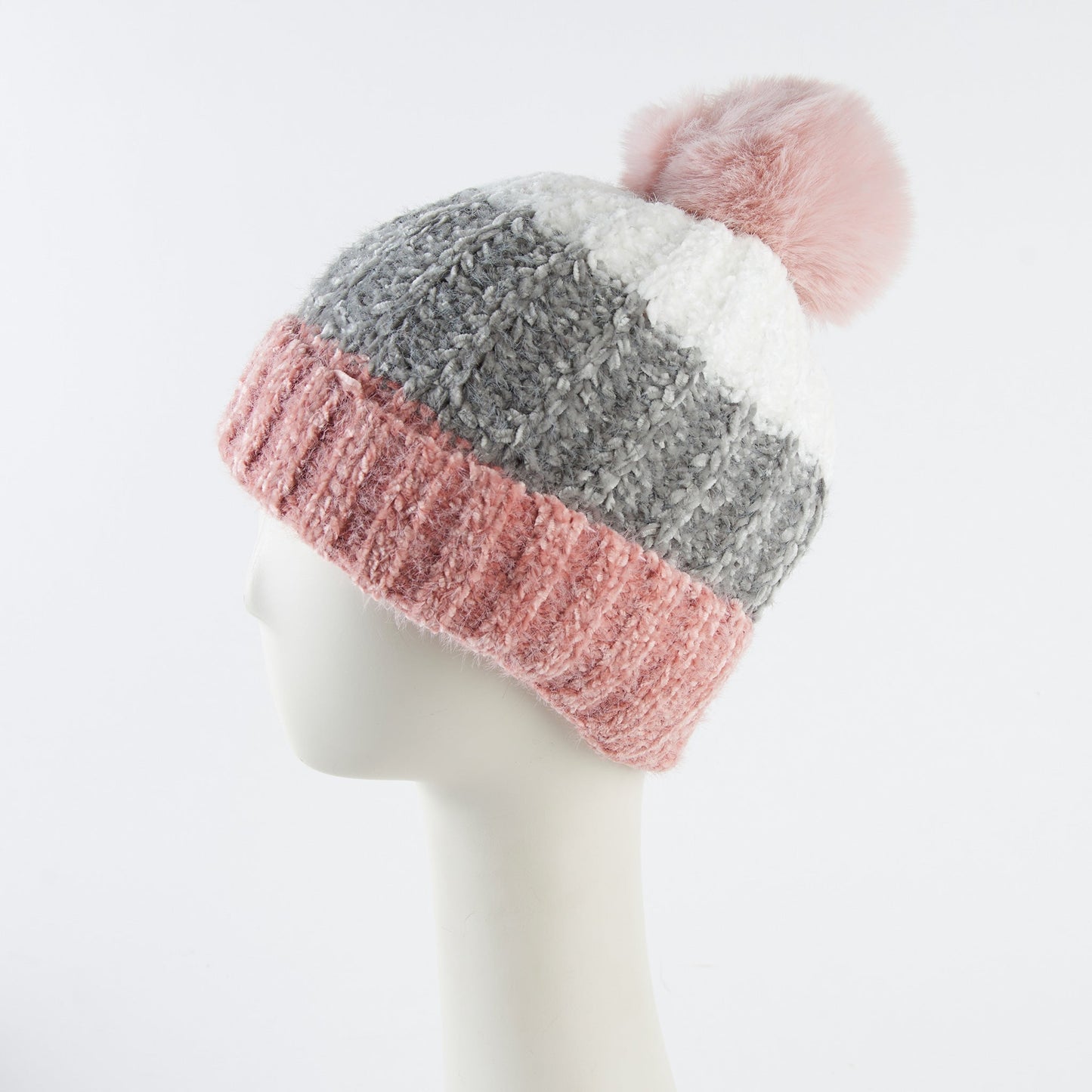 Jemmi Chenille Striped Pom Beanie