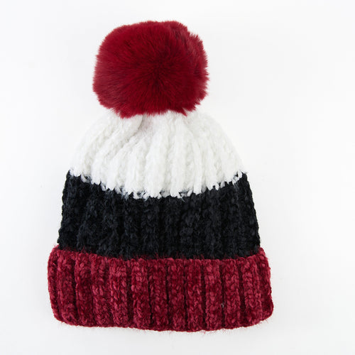 Jemmi Chenille Striped Pom Beanie