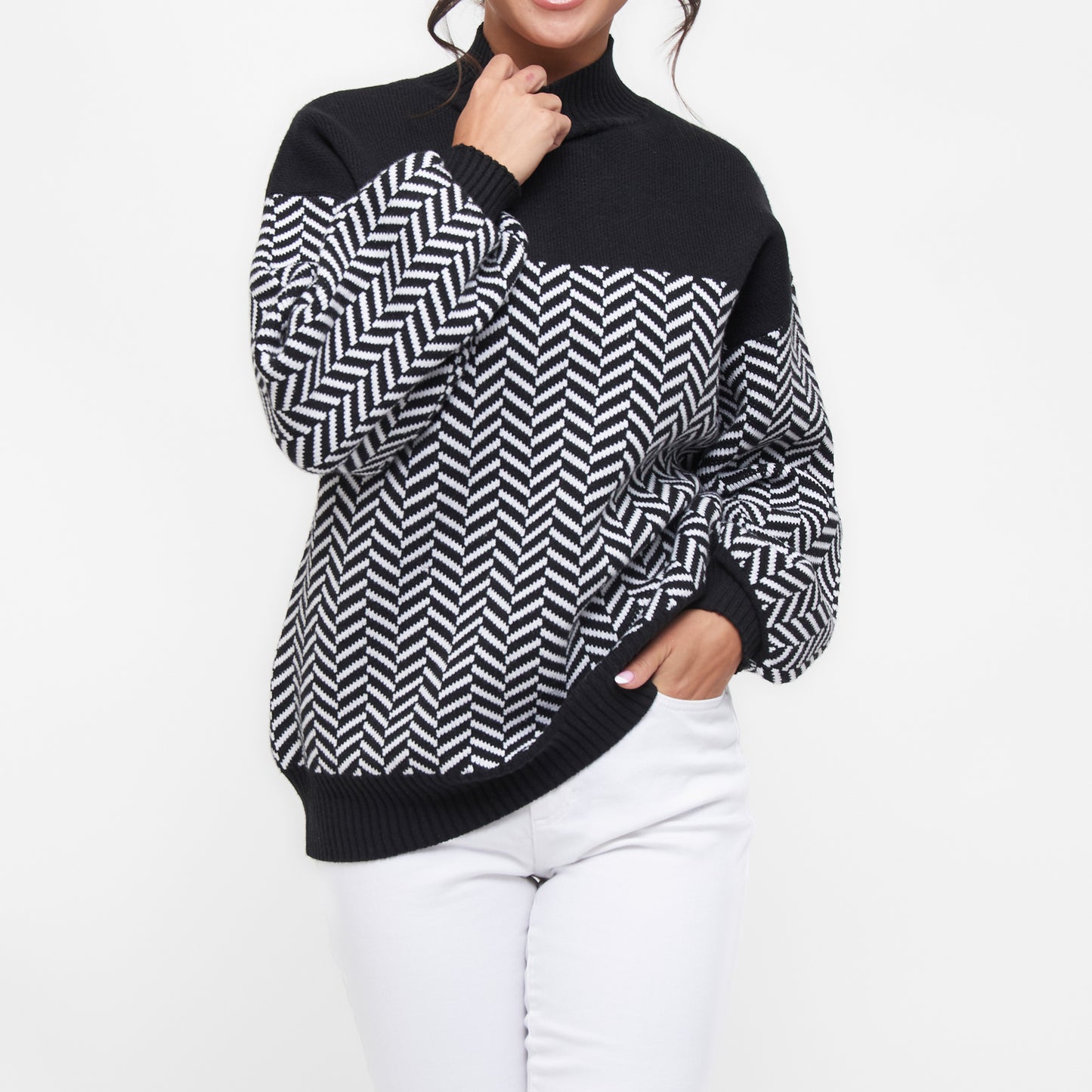 Skyler Herringbone Knit Mock Neck Sweater