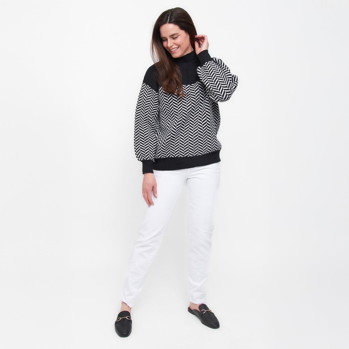 Skyler Herringbone Knit Mock Neck Sweater